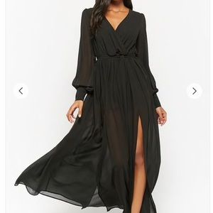 Black Chiffon Long Sleeve Dress